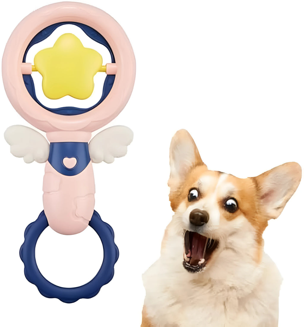 Pink interactive dog toy set for large breeds with squeaky and dental toys on a light background