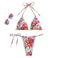 Triangle Printed Bikini for Women with Separate System and Hanging Neck Swimsuit, Polyester Fabric, Available in S M L, Multicolor Pattern for Beach and Pool Wear