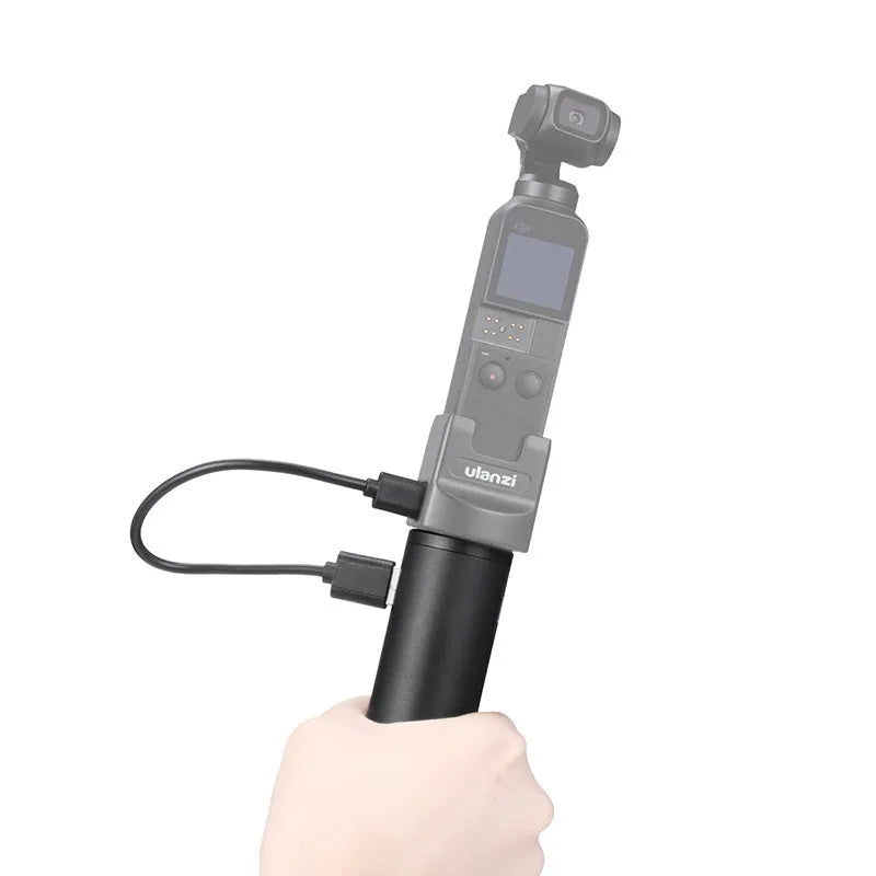 Black aluminium alloy charging treasure handle power bank measuring 12.5cm with 6800mAh capacity