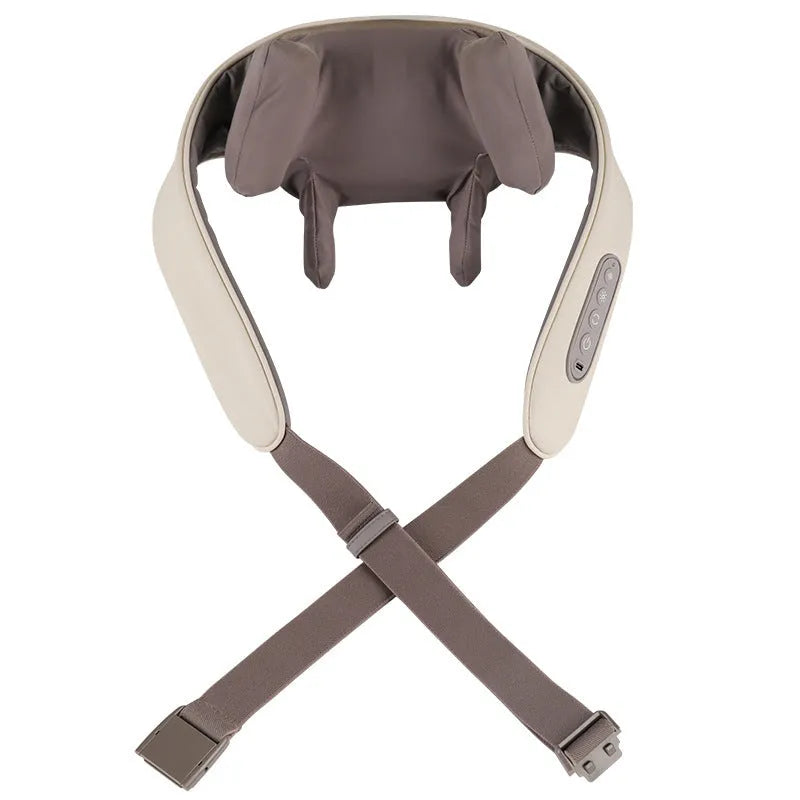 Milky white rechargeable shoulder and neck massager with USB cable