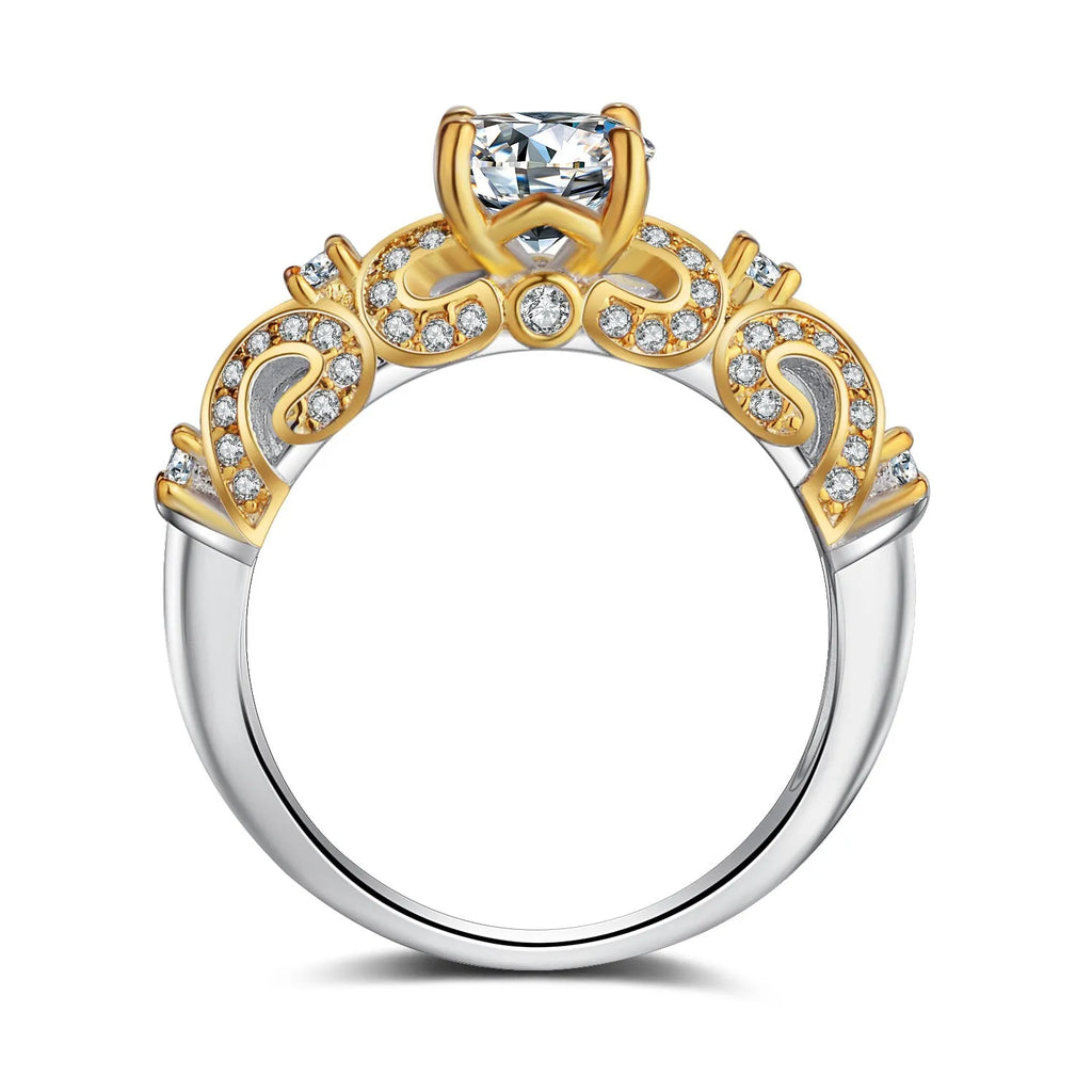 Four-claw inlay simulation diamond ring white copper gold-plated artificial gemstone US sizes 5-10 white gold colour