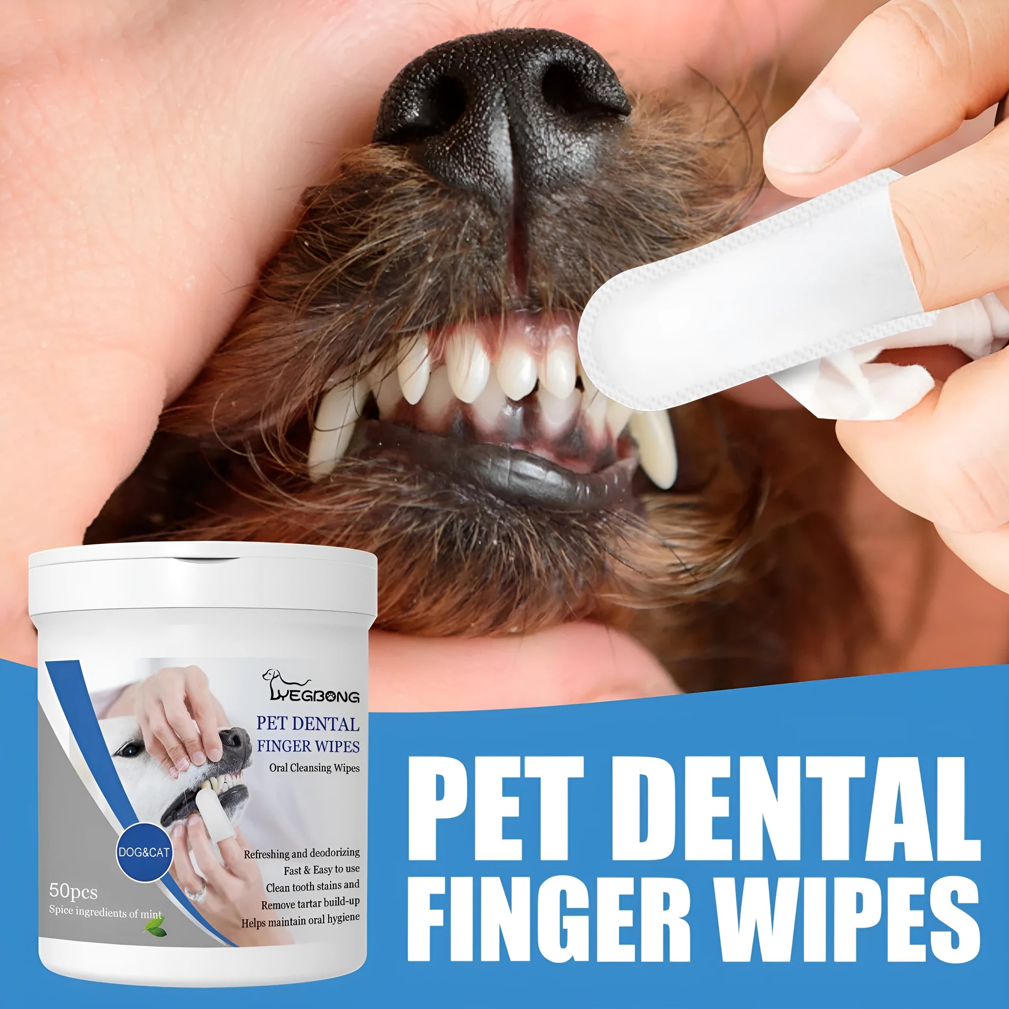 Pet teeth finger wipes oral care finger stall for dogs 50pcs can