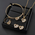 Gold electroplated alloy women's jewellery set with earrings, love and bell pendant decorations