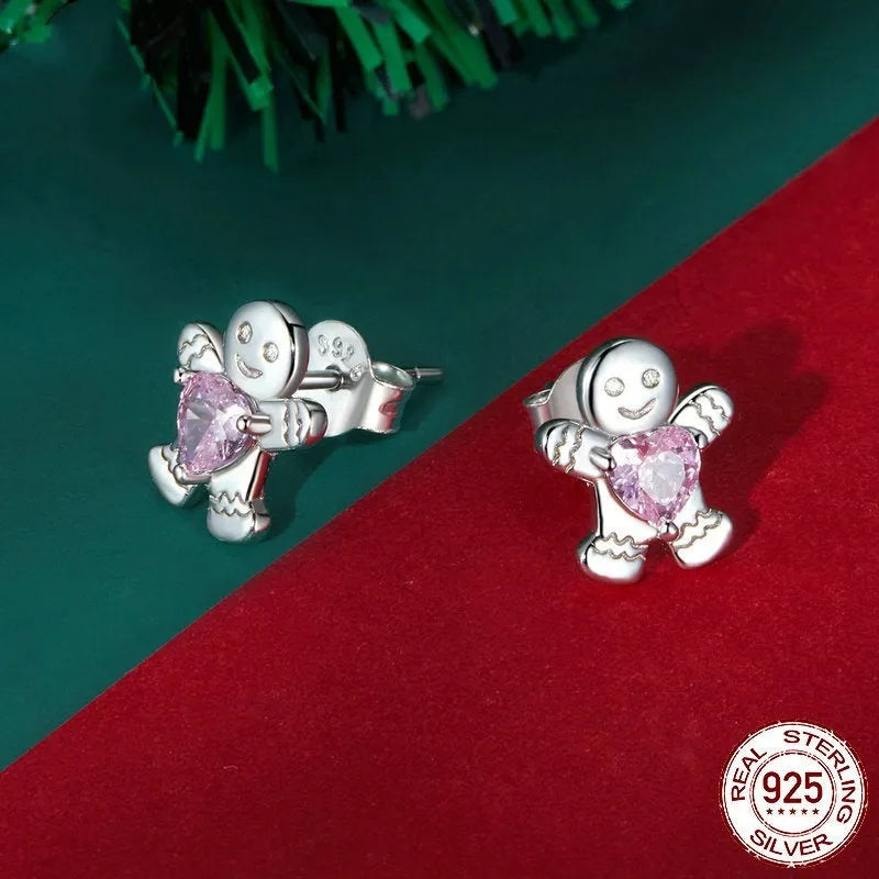 Original Christmas S925 sterling silver stud earrings and ring set in gift box