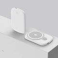 Magsafe magnetic wireless power bank in four colours with iPhone charging demonstration