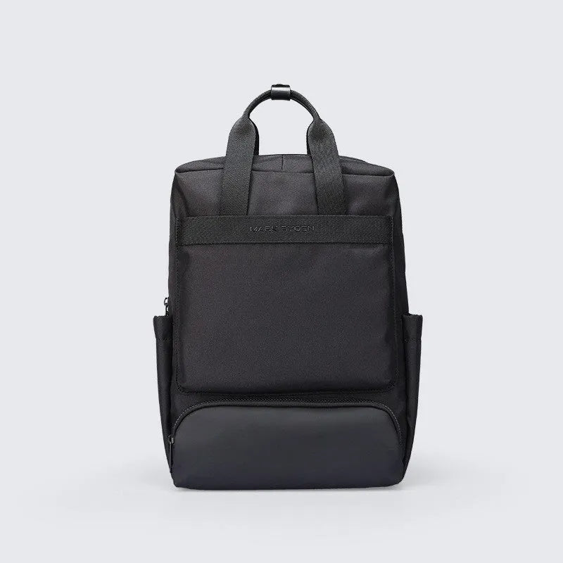Lightweight black oxford cloth computer backpack with a 20-35 litre capacity.