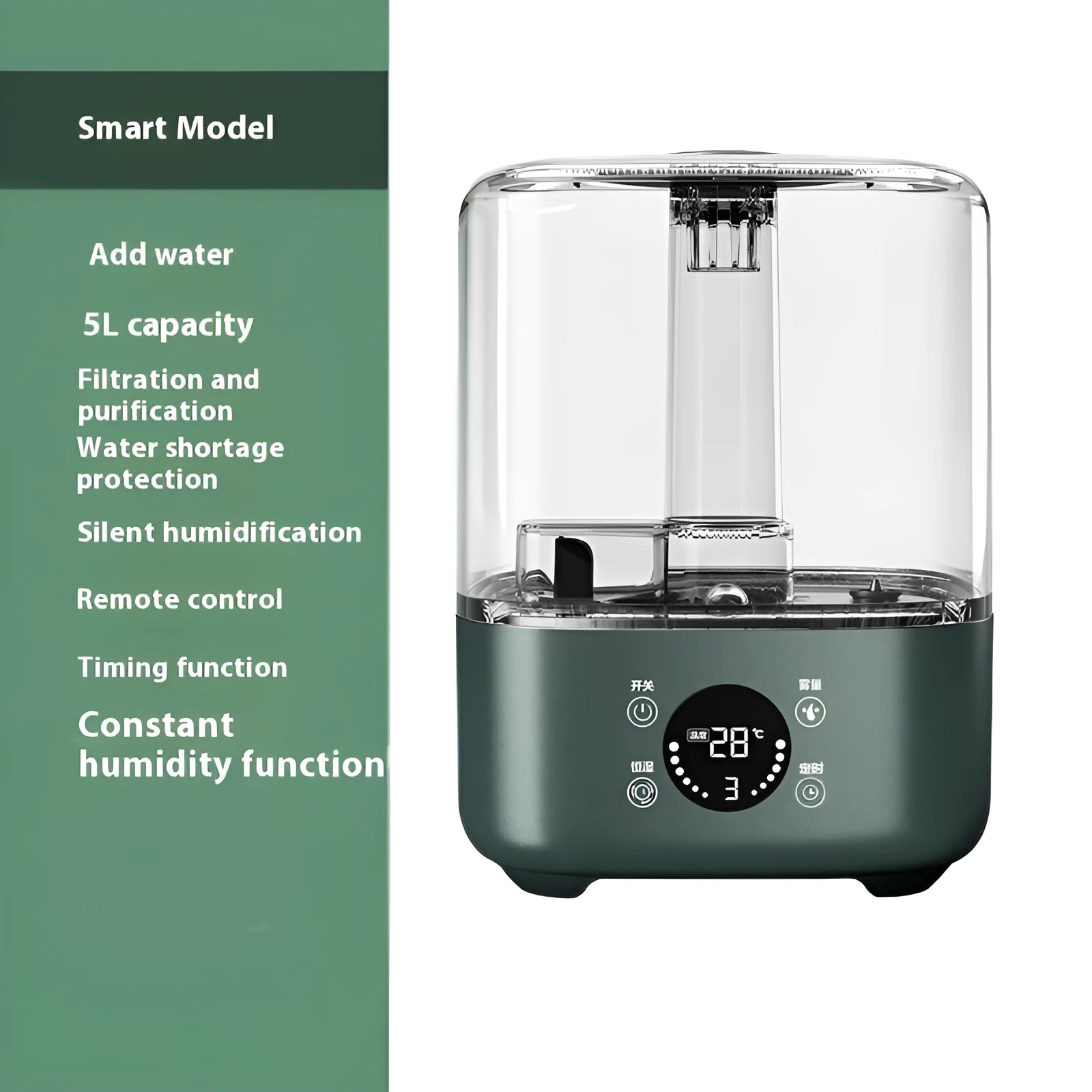 Green KC-112 touch screen humidifier with remote control on display