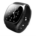Black Bluetooth sports watch compatible with iPhone and Android phones on wrist
