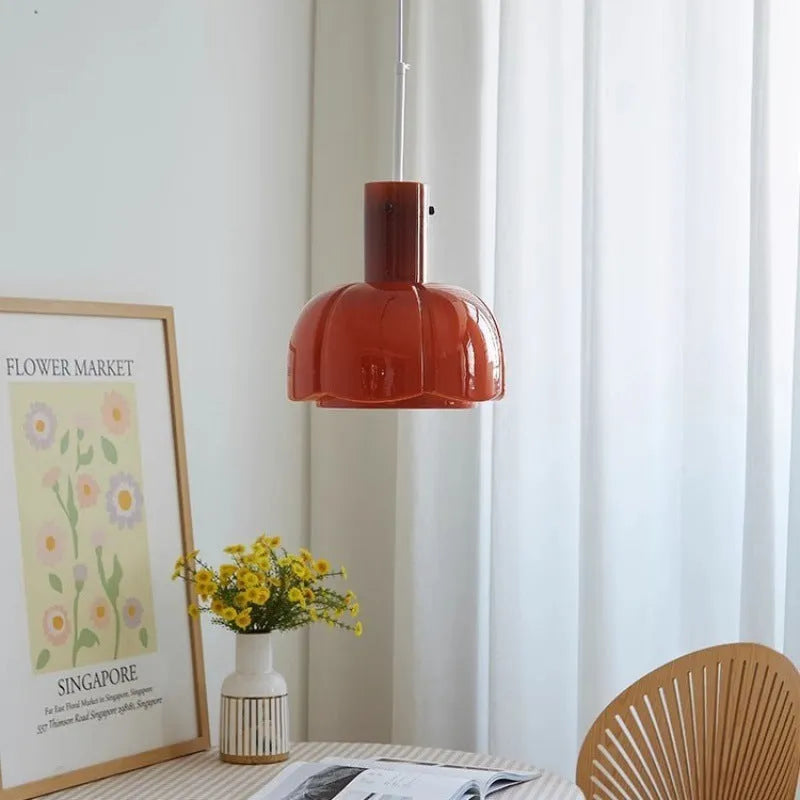 Medieval glass bud chandelier pendant light with E27 fitting in retro colour options