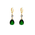 A pair of green geometric teardrop earrings made from alloy metal.