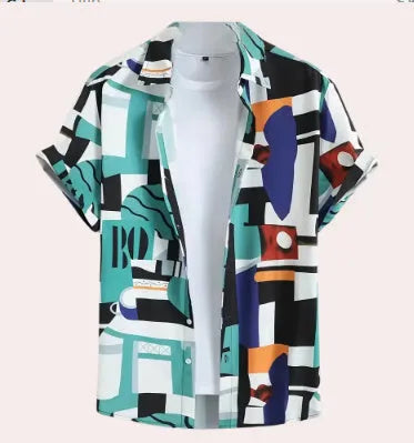 Men's camouflage 3D digital stitching short sleeve shirt with cardigan style in loose fit
