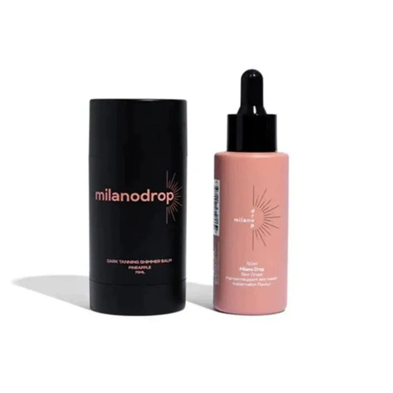 Matte sun tanning liquid and cream set with 50ml drops and 75ml cream containers