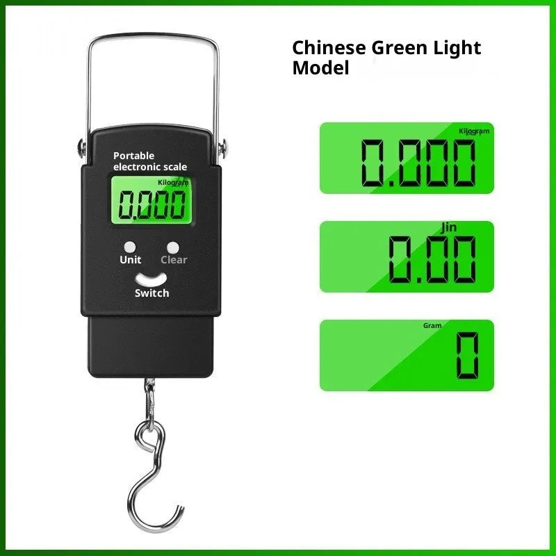 Mini handheld plastic electronic scale with 50kg capacity and blue backlight LCD display