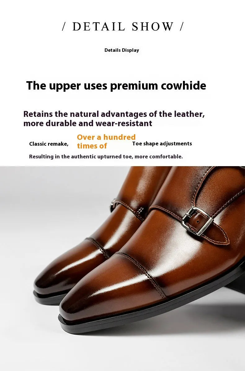 Men's casual leather shoes cowhide square toe business oxfords black colour with metal thread accents