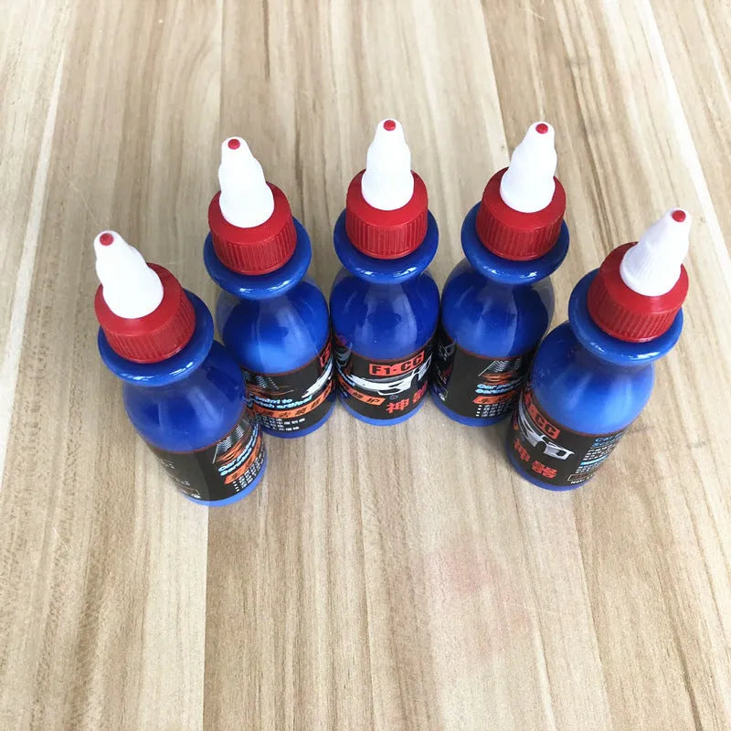Car scratch repair agent with applicator brush for blue vehicle touch-ups