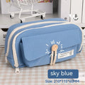 Canvas button pencil case in green colour showing large capacity for approximately 80 pens with Korean style design