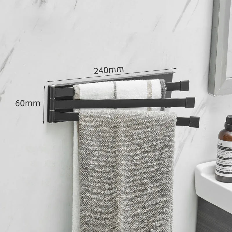 Nordic non-perforated folding towel bar in carbon steel with nail-free glue installation, black or white option