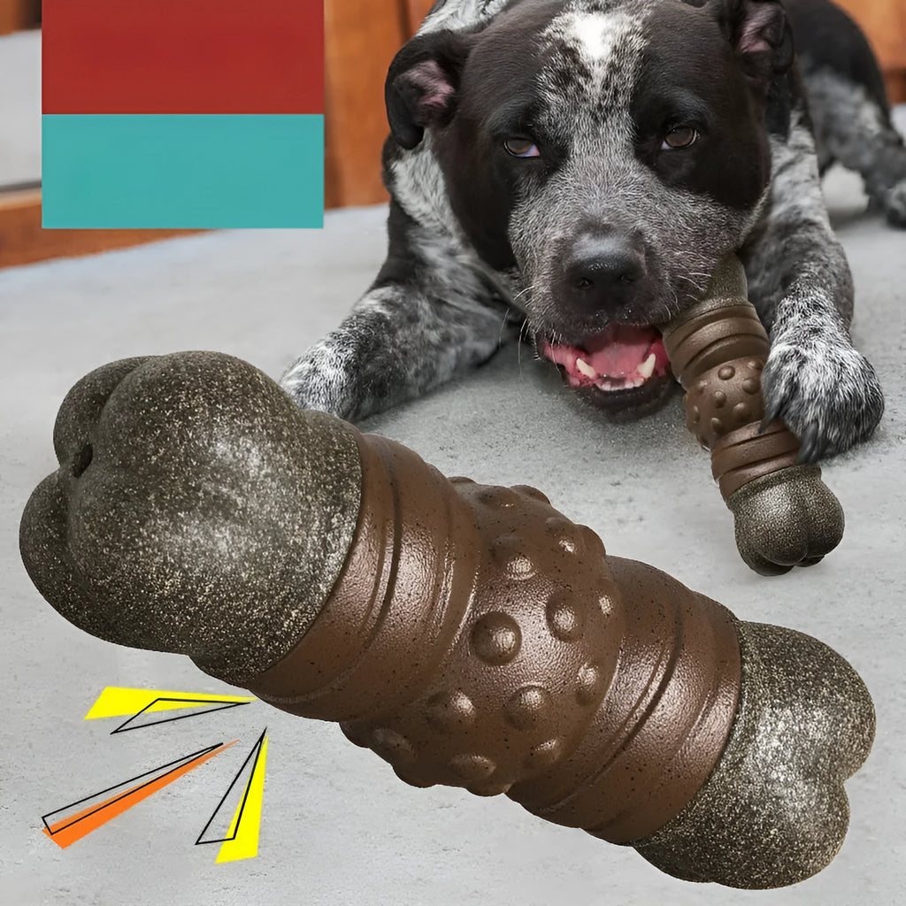 Wood colour plastic dog dental chew rod toy for molar cleaning