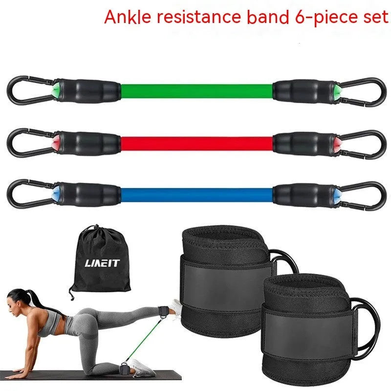Yoga exercise hip lifting leg shaping ankle buckle tension band set with three TPE resistance bands and foot loops