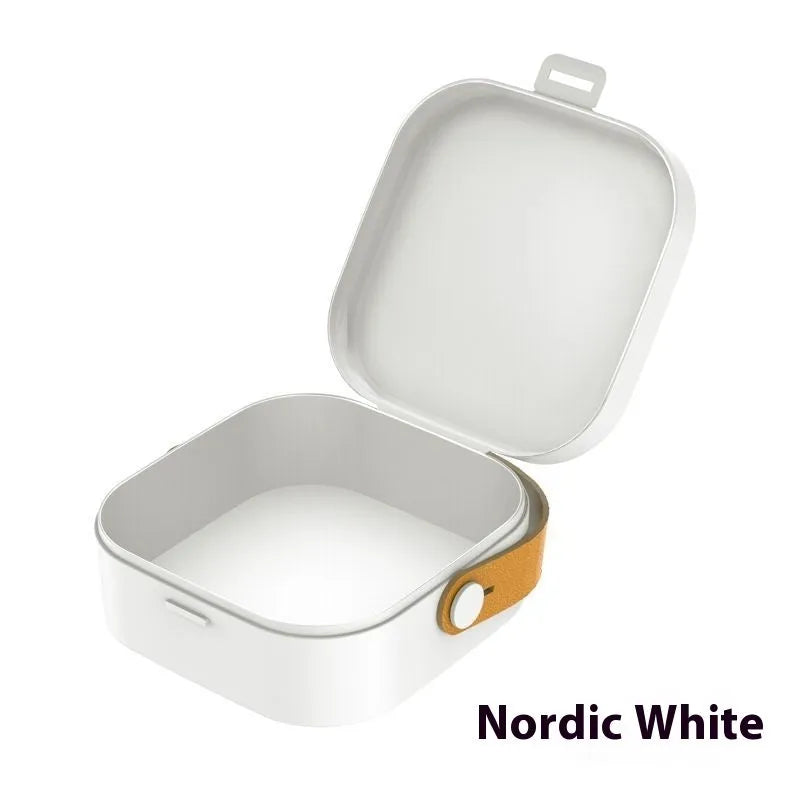 Medium polypropylene cable storage organiser box in Nordic white with covered design for headphones and data cables