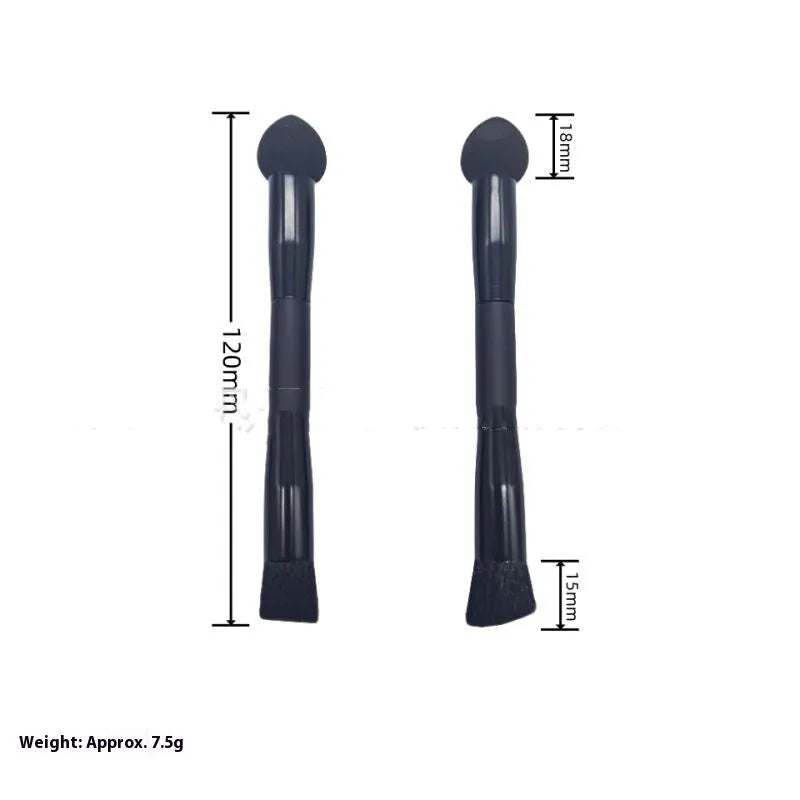 Black sponge stick concealer brush with wooden handle on white background