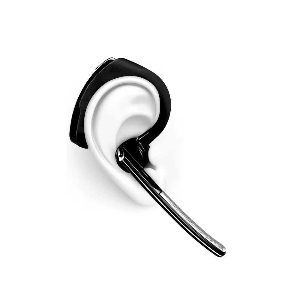 V9 Bluetooth headset with ear-bud and charging cable on a table