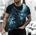 Retro 3D animal print on a men's short-sleeved grey t-shirt made of thin polyester fabric.