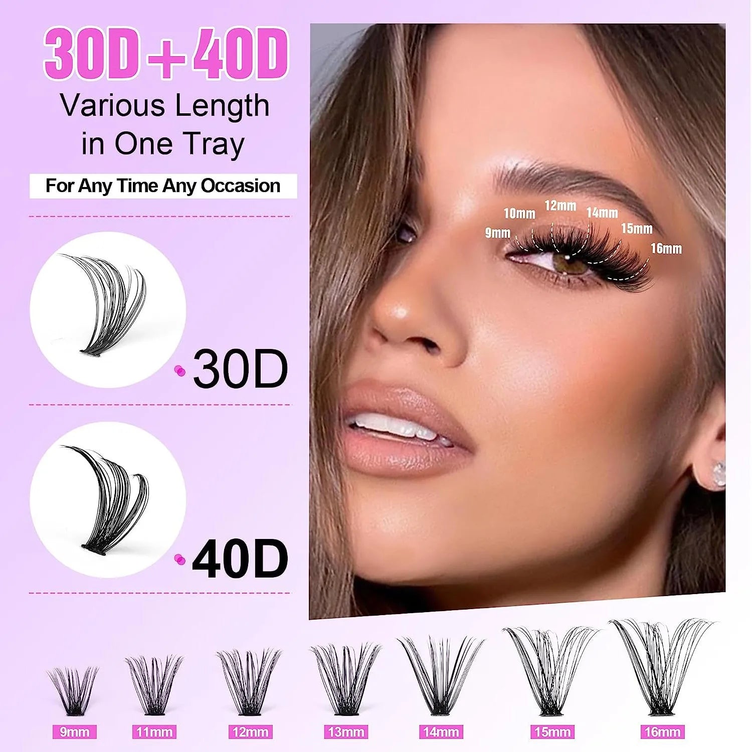 DIY cluster lashes mixed package false eyelashes 30D 40D high-grade fiber 9-16mm with tweezers