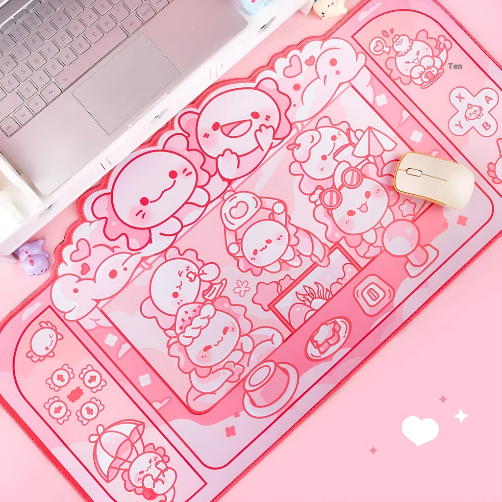 Hexagonal dragon crane machine cartoon anime large cloth mouse pad with wrist support, 75x40cm.