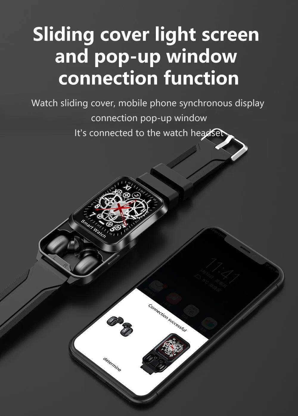 Split screen password lock screen Bluetooth call smart bracelet 1.78 inch touch silicone wristband waterproof black