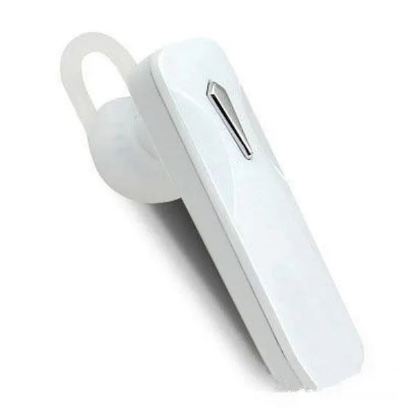 M163 black and white Bluetooth car headset with control buttons for calls and music.