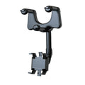 Black rearview mirror car phone holder with 360-degree rotation and telescopic arm extended
