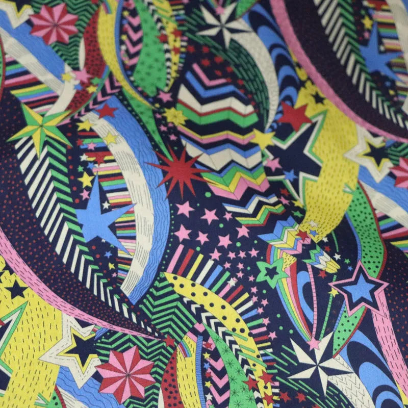 Blue high-count cotton fabric with digital print of plants and flowers, 145cm wide