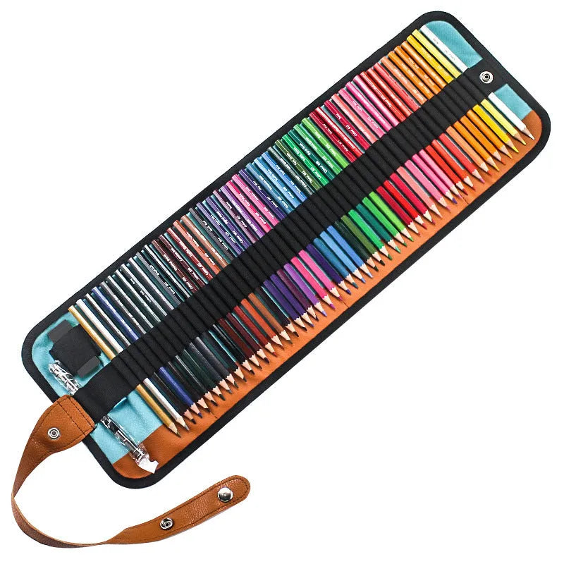 Wooden coloured pencil set with 50 colours for oily painting in storage case