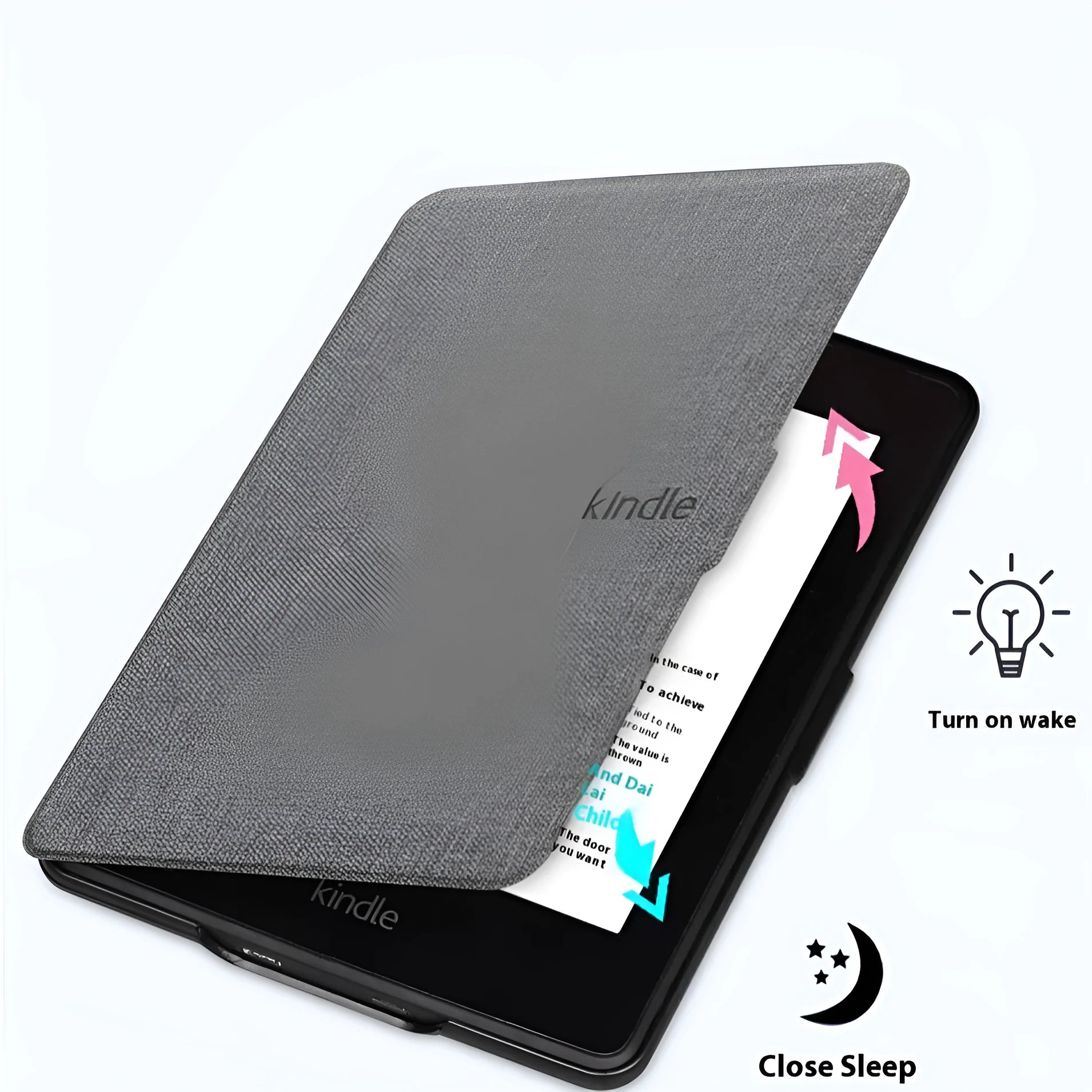 Linen leather texture magnetic closure hard case for Kindle e-reader in purple colour