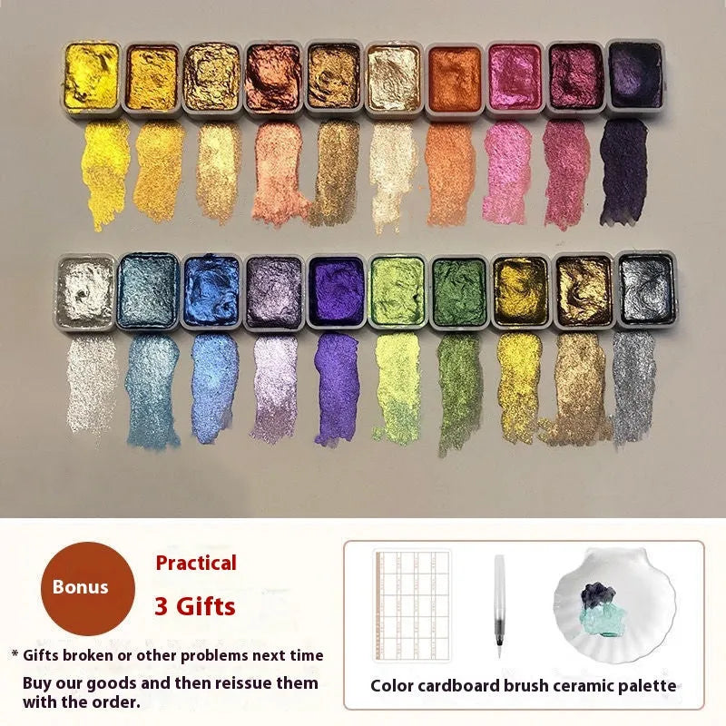 Traditional Chinese painting watercolour set with 20 tubes, including red, white, and gold 5ml tubes and warm and cool series colours.