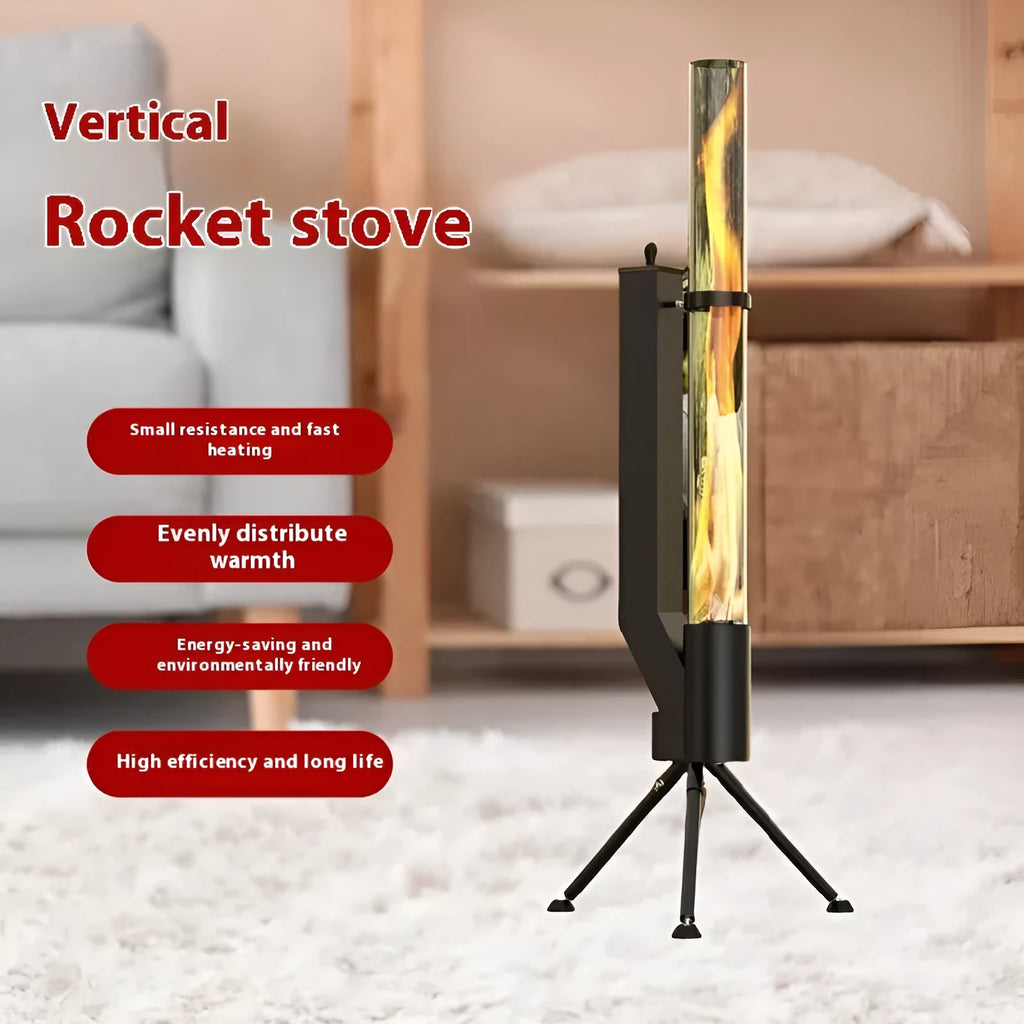 Vertical iron rocket furnace wood burning stove for courtyard heating.