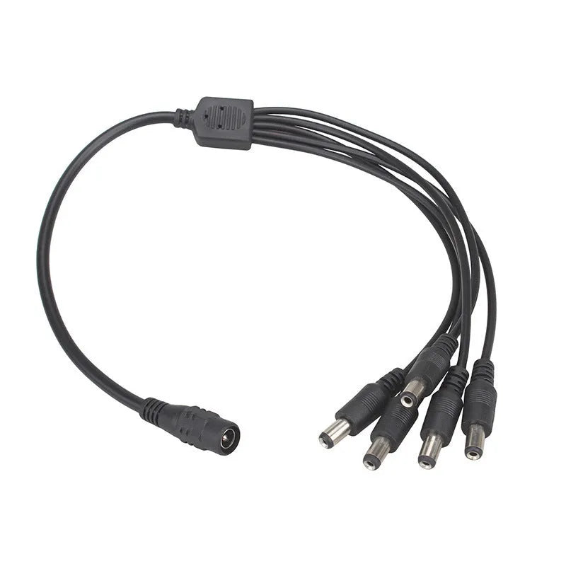 Black DC 1-to-4 monitoring power cord with copper core, 0.39m length, 5.5mm connectors for CCTV cameras