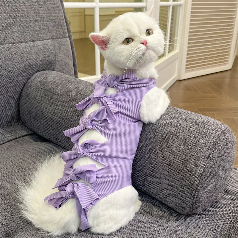 Lace-up cat sterilisation clothing in pink, purple, blue, brown or green pineapple colours with adjustable closure