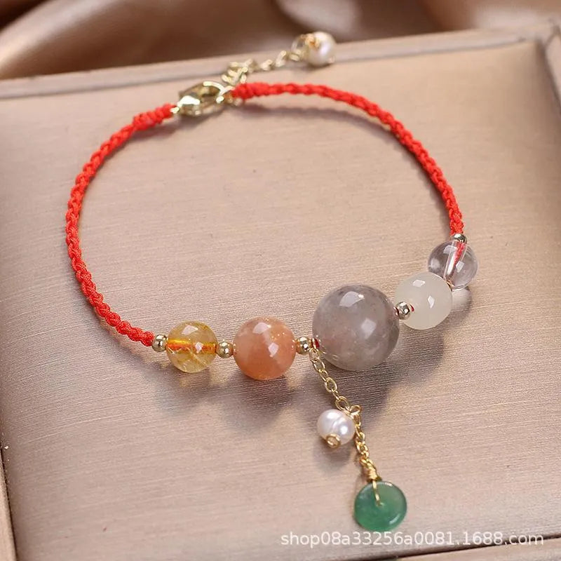 Hand-woven peace buckle crystal sequin bracelet for women in red, green, and blue colour options