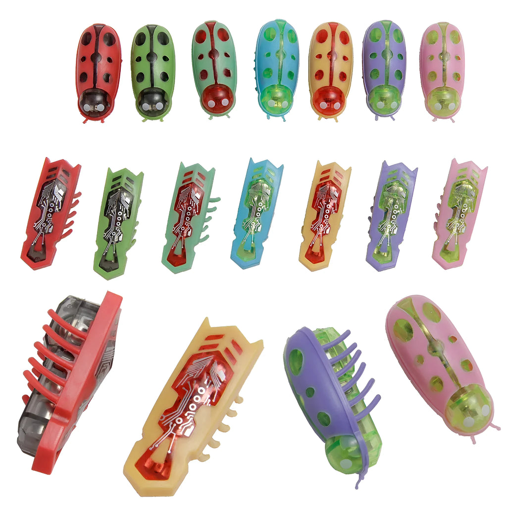 Mini electric bug toy for cats, ladybird style, crawling on a floor with green colour and PVC body