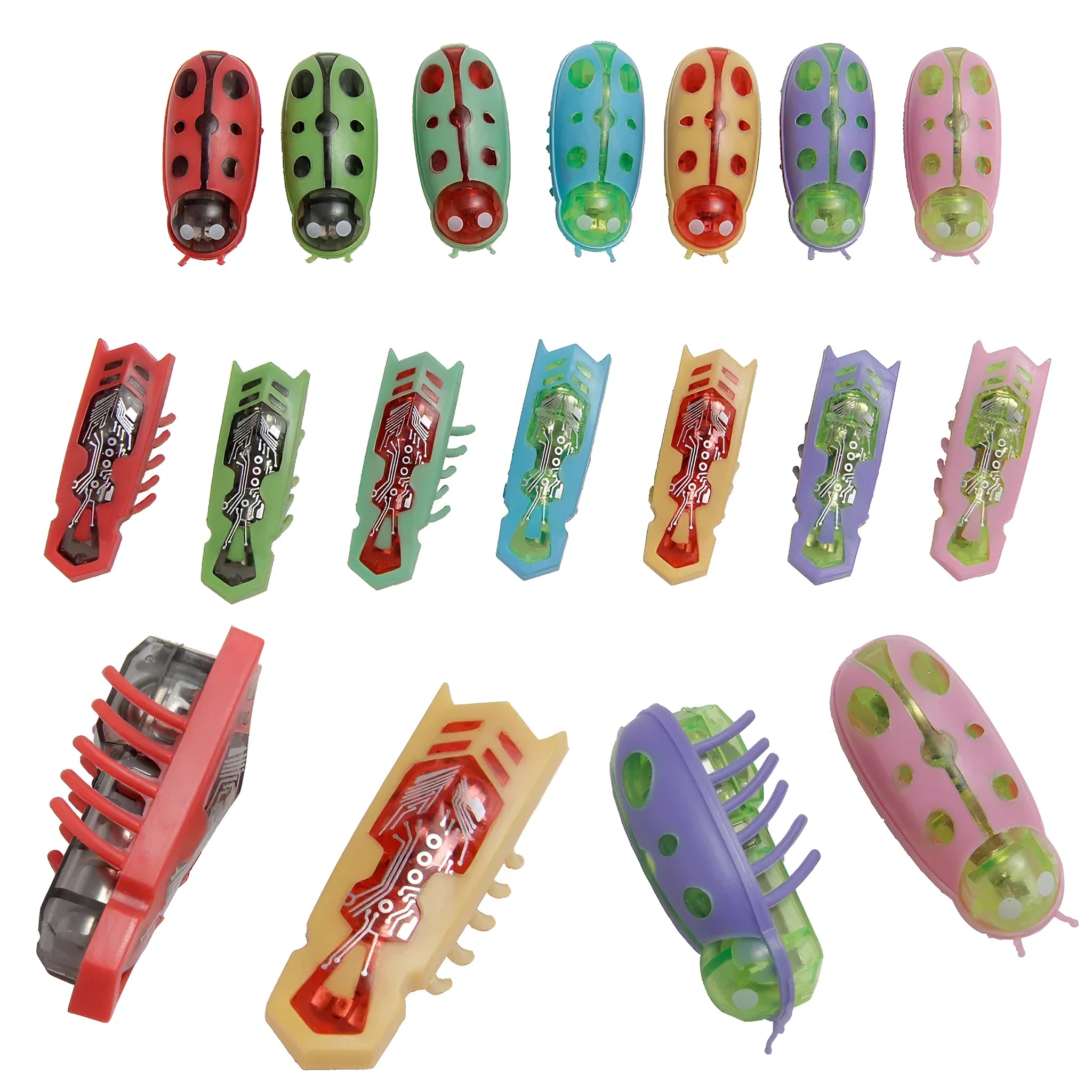 Mini electric bug toy for cats, ladybird style, crawling on a floor with green colour and PVC body