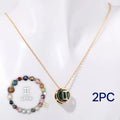 Natural stone beaded necklace and bracelet set showing one of the 12 style options with mixed-colour beads