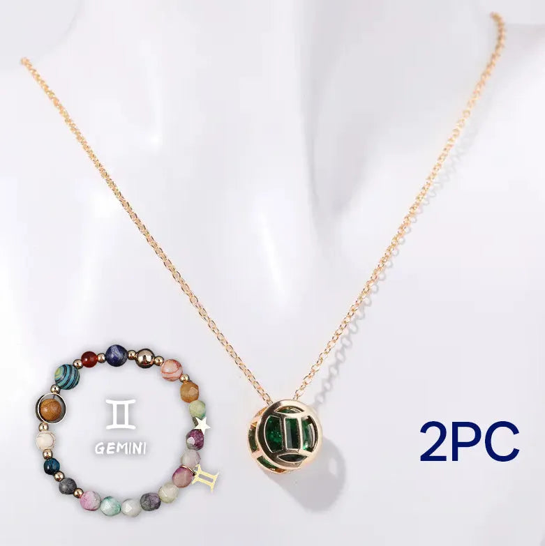 Natural stone beaded necklace and bracelet set showing one of the 12 style options with mixed-colour beads