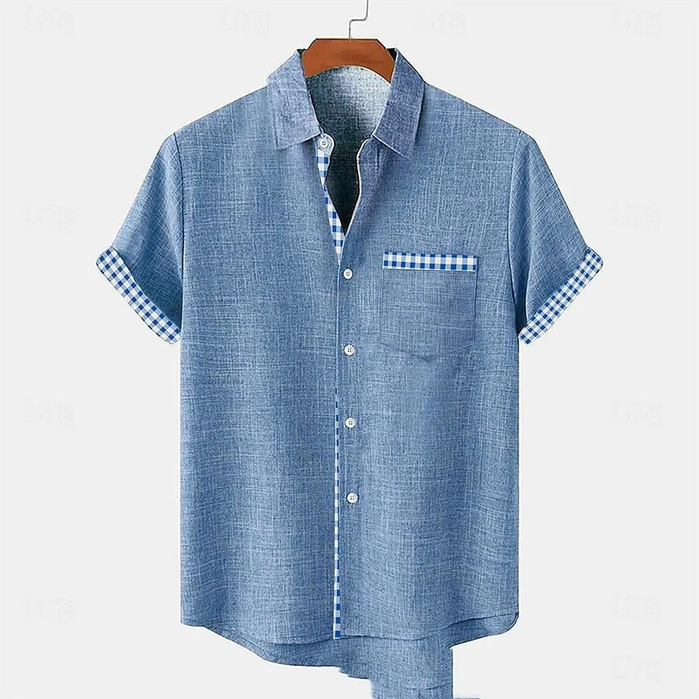 Linen short sleeve shirt with ocean fish pattern in loose fit casual design