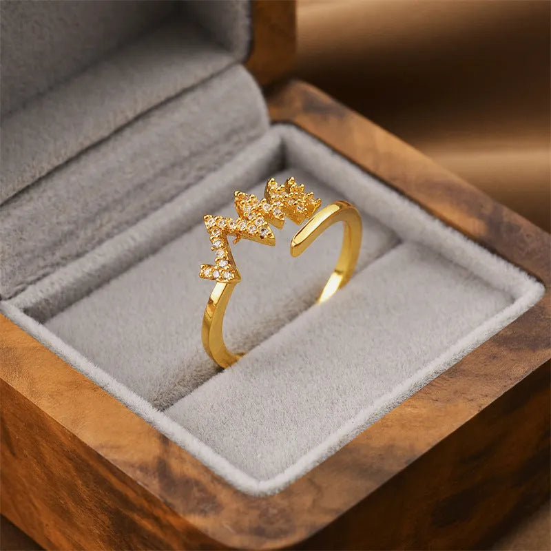 Korean fashion women's open geometric ring with electroplated gold finish on copper