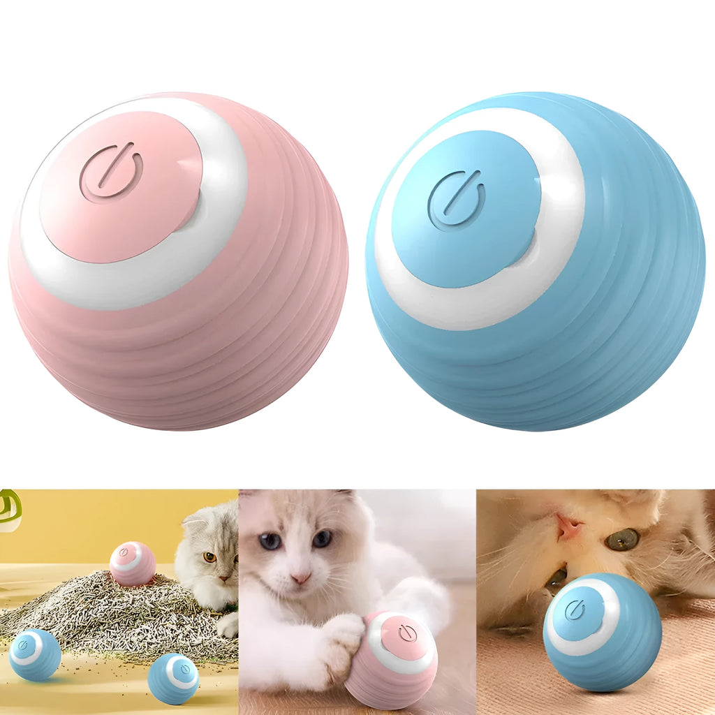 Blue rechargeable automatic moving cat toy ball with charging cable