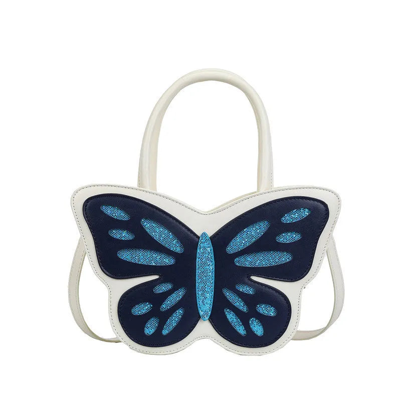 Women's square crossbody bag in PU leather showing black, blue, pink and white colour options with 27cm width
