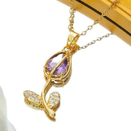 Zircon tulip necklace for women with adjustable chain in gold colour options