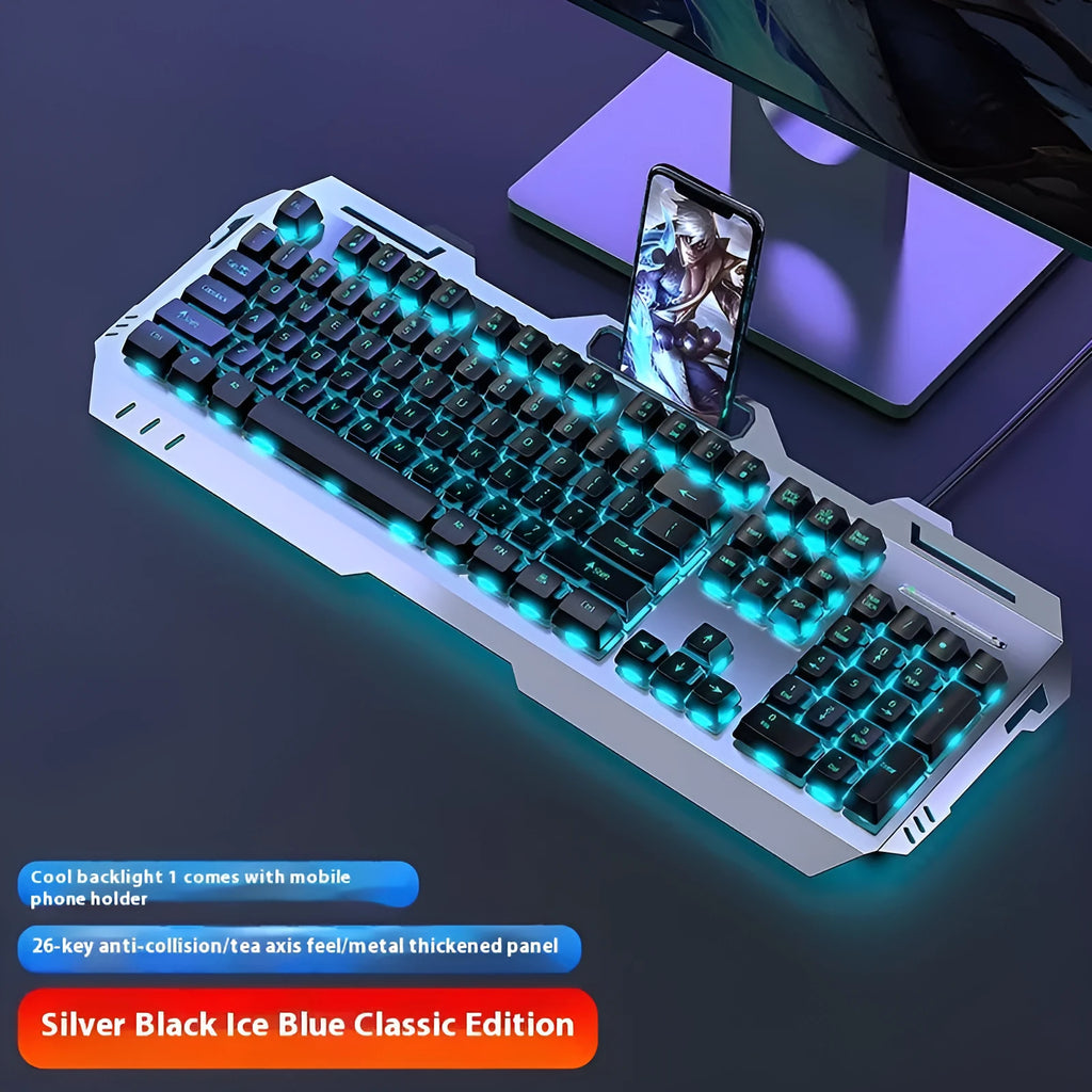 Mechanical keyboard with aluminium alloy frame, volume knob, rainbow backlight, full-size layout